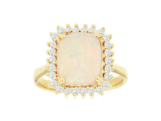 3.25CT DIAMOND & AAA OPAL 14KT YELLOW GOLD 3D CUSHION & ROUND HALO FLOWER RING