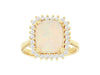 3.25CT DIAMOND & AAA OPAL 14KT YELLOW GOLD 3D CUSHION & ROUND HALO FLOWER RING
