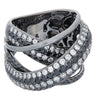 EXTRA LARGE 3.2CT WHITE & BLACK DIAMOND 18KT WHITE GOLD 3D ROUND MULTI ROW RING