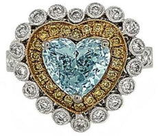 2.74CT WHITE GREEN & FANCY YELLOW DIAMOND 18KT 2 TONE GOLD HALO ENGAGEMENT RING