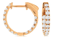 ESTATE 1.0CT DIAMOND 14KT ROSE GOLD 3D INSIDE OUT HUGGIE HOOP HANGING EARRINGS
