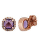 .65CT DIAMOND & AAA AMETHYST 18K ROSE GOLD 3D CUSHION & ROUND HALO STUD EARRINGS
