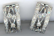 WIDE .57CT DIAMOND 14K WHITE GOLD 3D RECTANGULAR ETOILE CLIP ON HANGING EARRINGS
