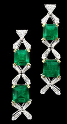 ESTATE LARGE 18.32CT DIAMOND & AAA EMERALD PLATINUM MULTI SHAPE HANGING EARRINGS