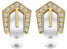 ESTATE .42CT DIAMOND 18KT WHITE AND YELLOW GOLD ETOILE BELT FUN HANGING EARRINGS