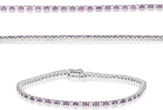 2.25CT DIAMOND & AAA PINK SAPPHIRE 14K WHITE GOLD ROUND ETERNITY TENNIS BRACELET