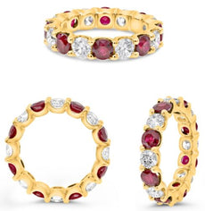 4.76CT DIAMOND & AAA RUBY 14K YELLOW GOLD 3D ROUND WEDDING BAND ANNIVERSARY RING