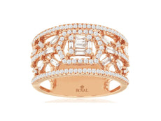 .70CT DIAMOND 14KT ROSE GOLD ROUND & BAGUETTE CLUSTER HEXAGON ANNIVERSARY RING