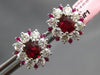 ESTATE LARGE 1.81CT DIAMOND & AAA RUBY 14KT WHITE GOLD 3D FLOWER STUD EARRINGS