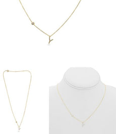 .07CT DIAMOND 14KT YELLOW GOLD 3D INITIAL Y SOLITAIRE BY THE YARD FUN NECKLACE