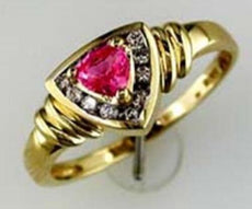 .47CT DIAMOND & AAA PINK SAPPHIRE 14K YELLOW GOLD TRILLION & ROUND HALO FUN RING
