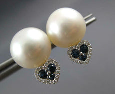 .37CT DIAMOND & AAA SAPPHIRE & AAA SOUTH SEA PEARL 14KT WHITE GOLD STUD EARRINGS