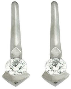 ESTATE .27CT DIAMOND 14KT WHITE GOLD 3D SOLITAIRE BAR HANGING EARRINGS