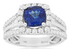 2.49CT DIAMOND & AAA TANZANITE 14KT WHITE GOLD CUSHION & ROUND ENGAGEMENT RING