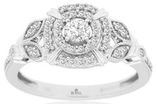 .40CT DIAMOND 14KT WHITE GOLD ROUND DOUBLE HALO FLORAL FILIGREE ENGAGEMENT RING