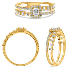 .47CT DIAMOND 14K YELLOW GOLD 3D ROUND BAGUETTE & EMERALD CUT SQUARE HALO RING