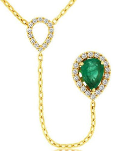 .88CT DIAMOND & EMERALD 14KT YELLOW GOLD PEAR SHAPE & ROUND LARIAT LOVE NECKLACE
