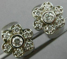 ESTATE .50CT ROUND DIAMOND 14KT WHITE GOLD CLASSIC FLOWER HUGGIE EARRINGS #21898