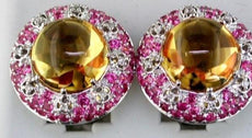 15.91CT DIAMOND & AAA PINK SAPPHIRE & CITRINE 14K WHITE GOLD 3D CLIP ON EARRINGS