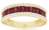 ESTATE 1.81CT DIAMOND & AAA RUBY 14K YELLOW GOLD BAGUETTE 3 ROW ANNIVERSARY RING