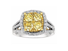 ESTATE 2.13CT WHITE & FANCY YELLOW DIAMOND 14KT WHITE GOLD CLUSTER LOVE RING