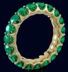 3.60CT AAA EMERALD 14KT YELLOW GOLD CLASSIC SHARED PRONG ETERNITY FUN LOVE RING