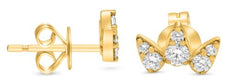 .38CT DIAMOND 14K YELLOW GOLD ROUND CLASSIC PAVE MULTI LEAF FLORAL STUD EARRINGS