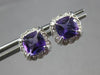 1.67CT DIAMOND & AAA AMETHYST 14KT WHITE GOLD CUSHION & ROUND HALO STUD EARRINGS
