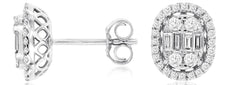.53CT DIAMOND 14K WHITE GOLD 3D ROUND & BAGUETTE CLUSTER OVAL HALO STUD EARRINGS
