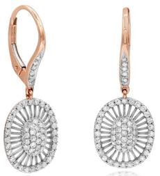.69CT DIAMOND 14KT WHITE & ROSE GOLD 3D FLORAL OVAL LEVERBACK HANGING EARRINGS