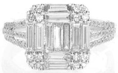 1.05CT DIAMOND 18KT WHITE GOLD ROUND & BAGUETTE INVISIBLE SQUARE FLOWER FUN RING