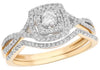 .53CT DIAMOND 14KT YELLOW GOLD 3D ROUND DOUBLE HALO ENGAGEMENT WEDDING RING SET