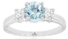 1.04CT DIAMOND & AAA AQUAMARINE 14KT WHITE GOLD 3D ROUND 3 STONE ENGAGEMENT RING