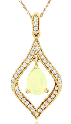 .57CT DIAMOND & AAA OPAL 14KT YELLOW GOLD 3D PEAR SHAPE & ROUND FLOATING PENDANT