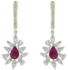 1.57CT DIAMOND & AAA RUBY 14K 2 TONE GOLD PEAR SHAPE FLOWER FUN HANGING EARRINGS