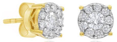 .52CT DIAMOND 14KT YELLOW GOLD ROUND CLASSIC SOLITAIRE HALO FLOWER STUD EARRINGS