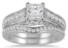 1.56CT DIAMOND 14KT WHITE GOLD 3D PRINCESS & ROUND ENGAGEMENT WEDDING RING SET