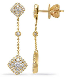 .73CT DIAMOND 14KT YELLOW GOLD ROUND CLUSTER SQUARE BY THE YARD HANGING EARRINGS
