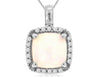 1.53CT DIAMOND & AAA OPAL 14KT WHITE GOLD 3D CUSHION & ROUND HALO SQUARE PENDANT