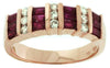 WIDE 1.24CT DIAMOND & AAA RUBY 14KT ROSE GOLD ROUND & BAGUETTE ANNIVERSARY RING