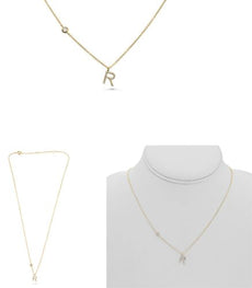 .10CT DIAMOND 14KT YELLOW GOLD 3D INITIAL R SOLITAIRE BY THE YARD FUN NECKLACE