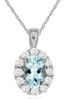 .98CT DIAMOND & AAA AQUAMARINE 14KT WHITE GOLD 3D OVAL & ROUND FLOATING PENDANT