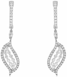 ESTATE 1.0CT DIAMOND 18KT WHITE GOLD 3D CLASSIC LEAF FUN HUGGIE HANGING EARRINGS