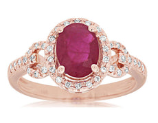 1.41CT DIAMOND & AAA RUBY 14KT ROSE GOLD OVAL & ROUND LOVE KNOT ENGAGEMENT RING