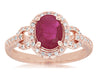 1.41CT DIAMOND & AAA RUBY 14KT ROSE GOLD OVAL & ROUND LOVE KNOT ENGAGEMENT RING
