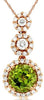 1.24CT DIAMOND & AAA PERIDOT 14KT ROSE GOLD ROUND HALO FLOWER FLOATING PENDANT