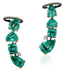 LARGE 17.89CT DIAMOND & AAA COLOMBIAN EMERALD 18KT WHITE GOLD HANGING EARRINGS