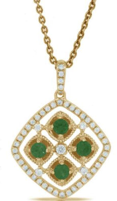.51CT DIAMOND & AAA EMERALD 14KT YELLOW GOLD SQUARE GEOMETRICAL FLOATING PENDANT