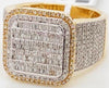 LARGE 1.27CT DIAMOND 14K YELLOW GOLD 3D ROUND & BAGUETTE CLUSTER SQUARE FUN RING