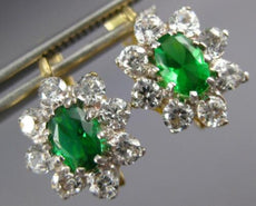 LARGE 3.5CT CUBIC ZIRCONA & AAA SYNTHETIC EMERALD 14K YELLOW GOLD EARRINGS 27401